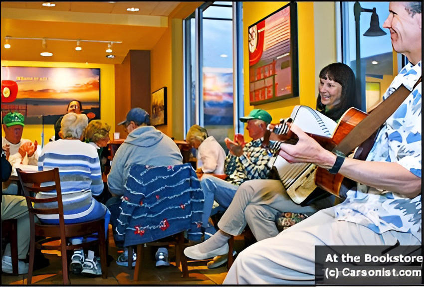 Tom and Mary Kay play music at Borders bookstore coffee shop